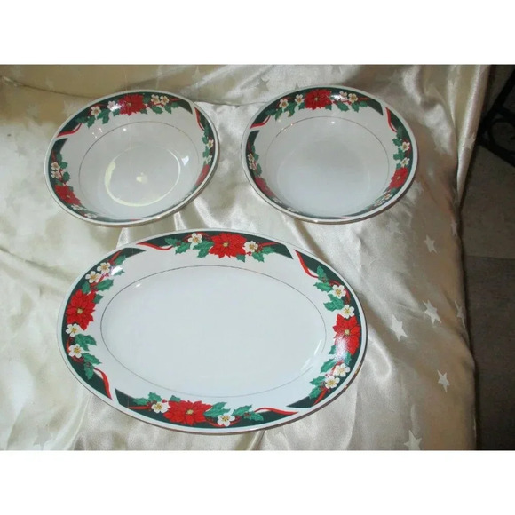 Holiday Dishes 4 x 4 set‎ Tienshan Deck the Halls China Dining serving Christmas - Picture 4 of 5